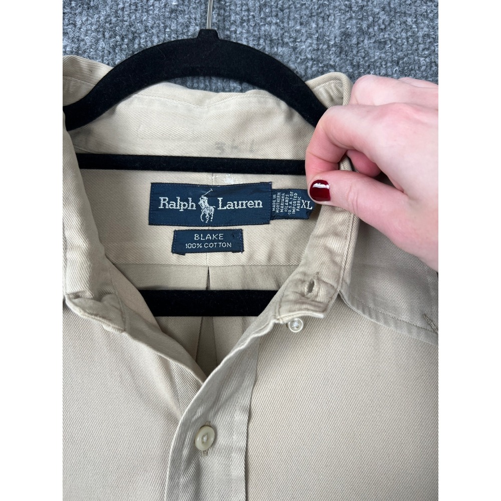 Ralph Lauren Shirt Mens XL Beige Tan Blake Cotton Long Sleeve Button Down Preppy - Picture 3 of 7